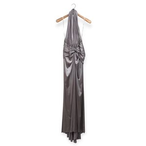 Tadashi Shoji Silver Gray Long Gown Beautiful Halter Uk 12 Us 8